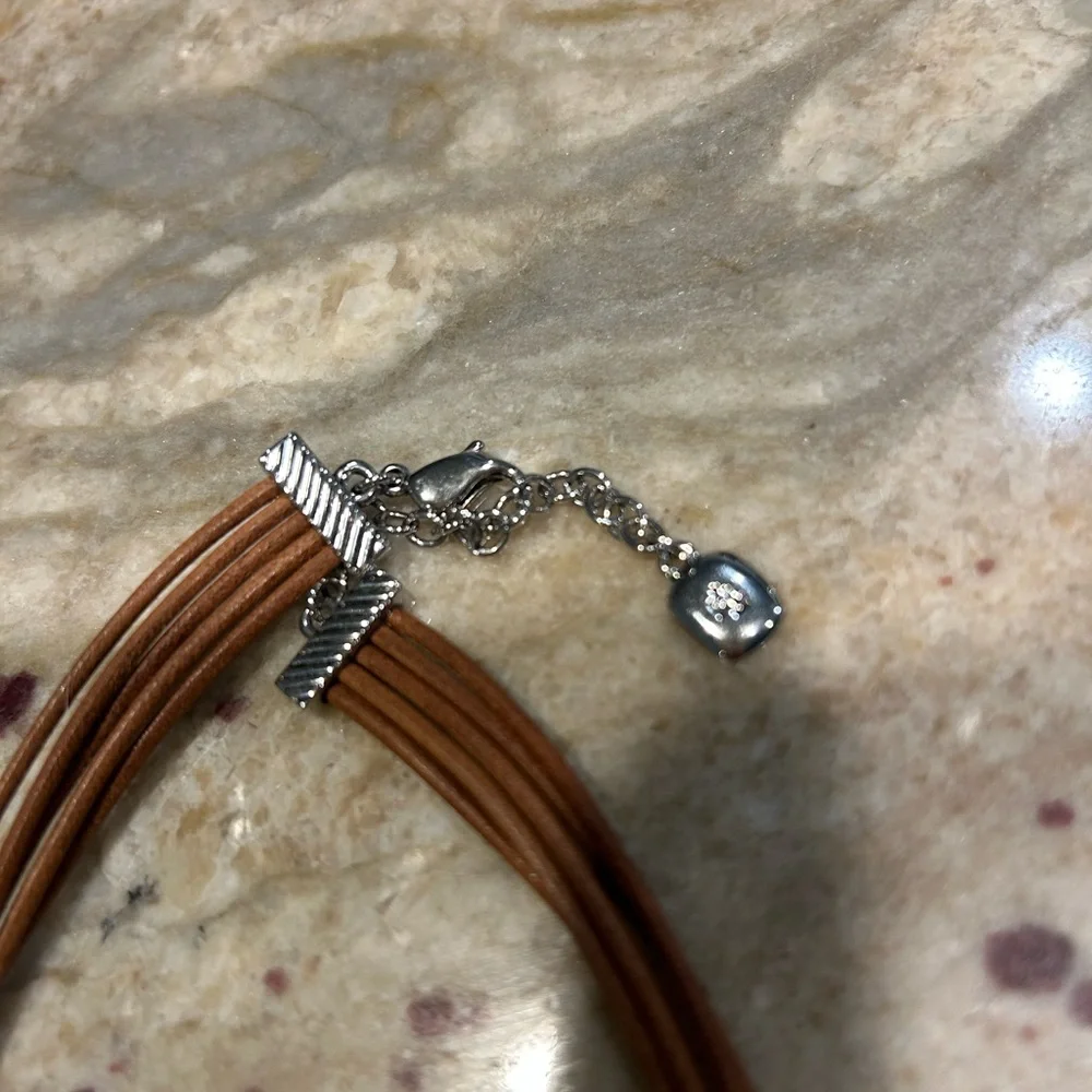 Ralph Lauren Turquoise Pendant Necklace with Brown Cord - Picture 3 of 5